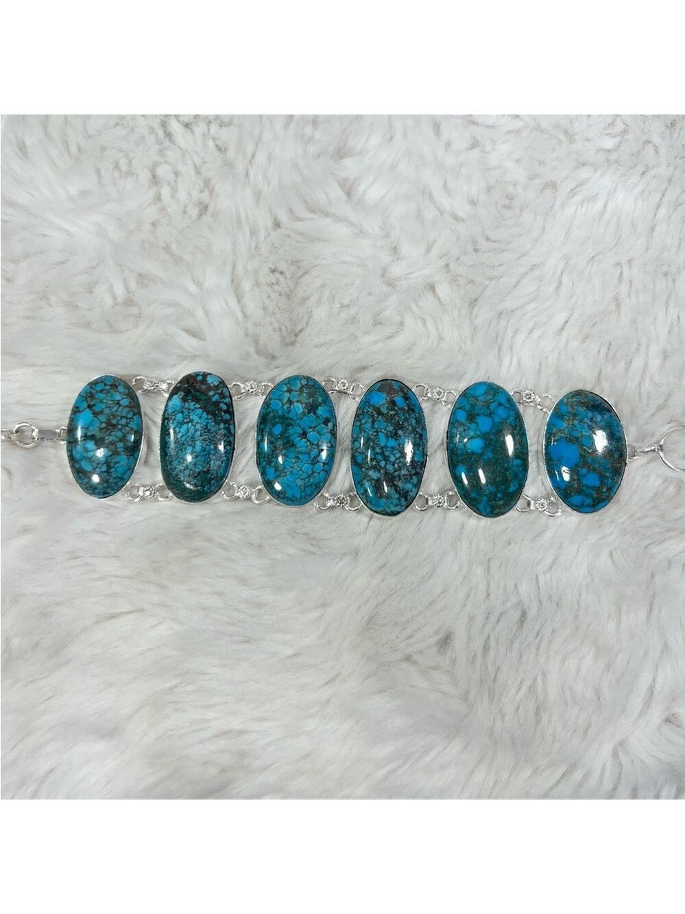 Turquoise 925 Large Gemstone Bracelet - Picture 4 of 7